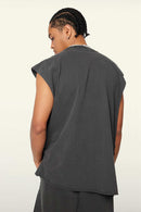 Washed Cotton Split-Hem Longline Tank Top in Dark Gray - back product view