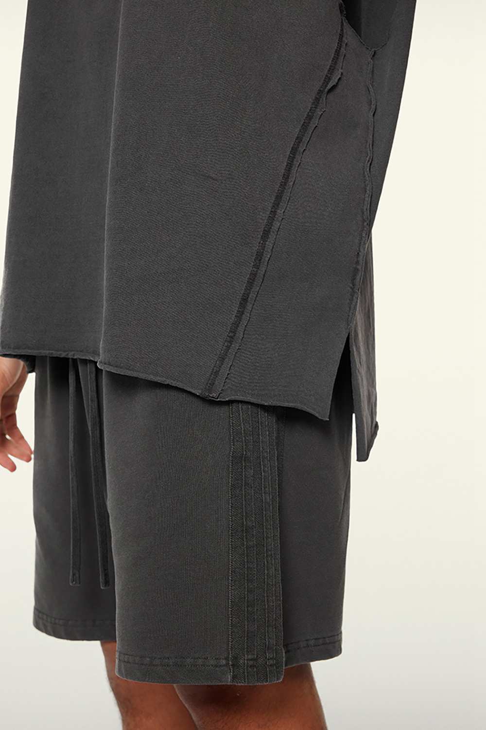 Washed Cotton Split-Hem Longline Tank Top in Dark Gray - fabric texture close-up