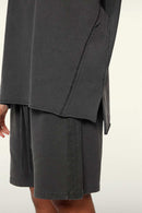 Washed Cotton Split-Hem Longline Tank Top in Dark Gray - fabric texture close-up