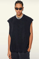 Washed Cotton Split-Hem Longline Tank Top in Fried Snowflakes - side modeled view