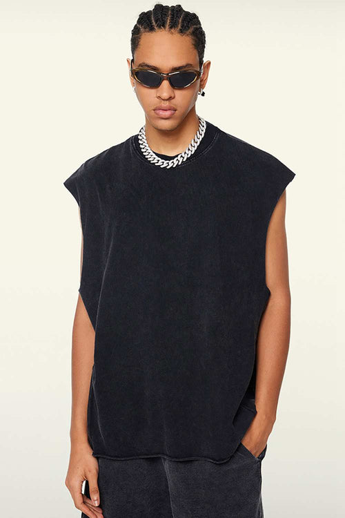 Washed Cotton Split-Hem Longline Tank Top in Fried Snowflakes - side modeled view