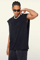 Washed Cotton Split-Hem Longline Tank Top in Fried Snowflakes - side modeled view