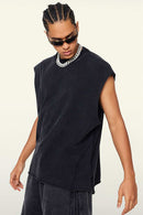 Washed Cotton Split-Hem Longline Tank Top in Fried Snowflakes - three-quarter front modeled view