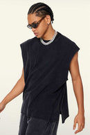 Washed Cotton Split-Hem Longline Tank Top in Fried Snowflakes - fabric texture close-up