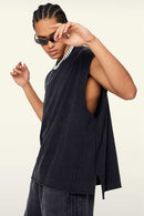Washed Cotton Split-Hem Longline Tank Top in Fried Snowflakes - side modeled view
