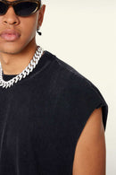 Washed Cotton Split-Hem Longline Tank Top in Fried Snowflakes - fabric texture close-up