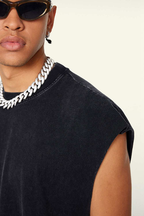 Washed Cotton Split-Hem Longline Tank Top in Fried Snowflakes - fabric texture close-up