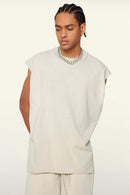 Washed Cotton Split-Hem Longline Tank Top in Gray Apricot - side modeled view
