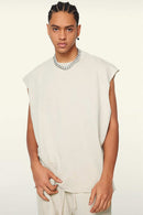 Washed Cotton Split-Hem Longline Tank Top in Gray Apricot - side modeled view