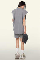 Washed Cotton Split-Hem Longline Tank Top in Medium Gray - fabric texture close-up