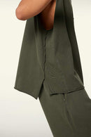Washed Cotton Split-Hem Longline Tank Top in Military Green - fabric texture close-up