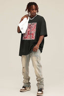 Reversible Washed Distressed Graphic Tee - Rust Black