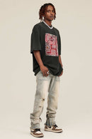 Reversible Washed Distressed Graphic Tee - Rust Black