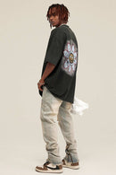 Reversible Washed Distressed Graphic Tee - Rust Black