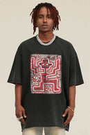 Reversible Washed Distressed Graphic Tee - Rust Black