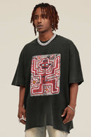 Reversible Washed Distressed Graphic Tee - Rust Black