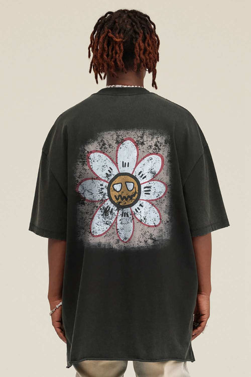 Reversible Washed Distressed Graphic Tee - Rust Black