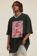Reversible Washed Distressed Graphic Tee - Rust Black