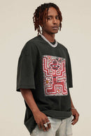 Reversible Washed Distressed Graphic Tee - Rust Black