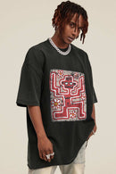 Reversible Washed Distressed Graphic Tee - Rust Black