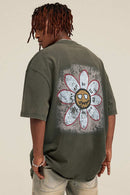 Reversible Washed Distressed Graphic Tee - Grayish Green
