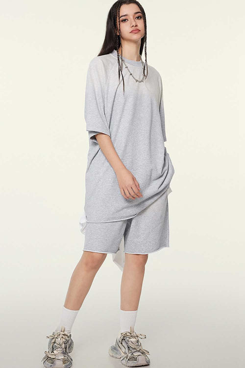 Heavyweight Distressed Washed Tee - Flower Gray