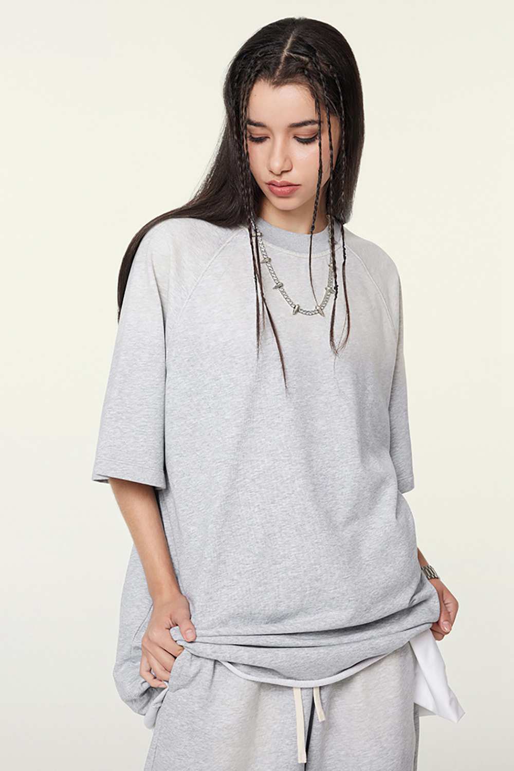Heavyweight Distressed Washed Tee - Flower Gray