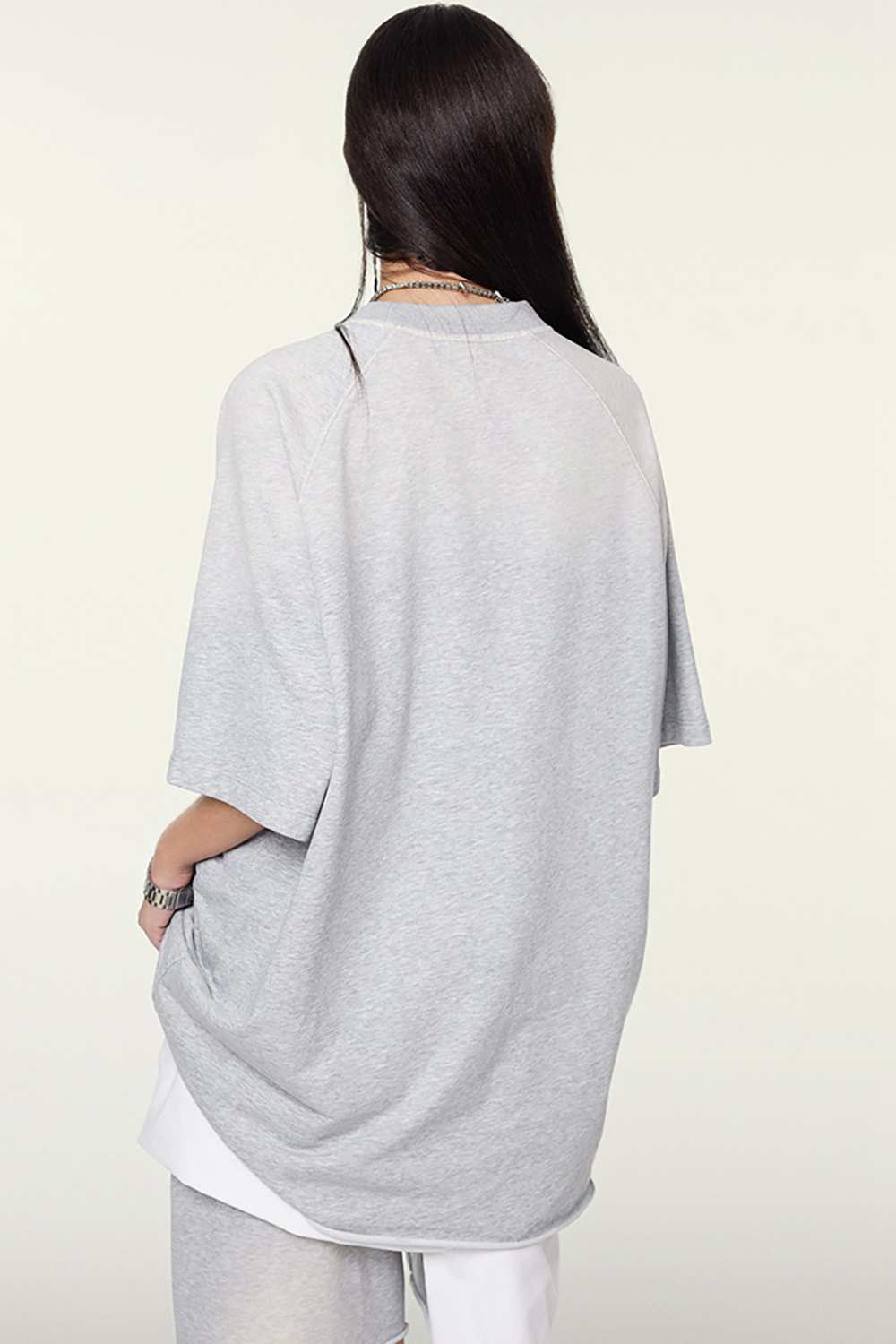 Heavyweight Distressed Washed Tee - Flower Gray