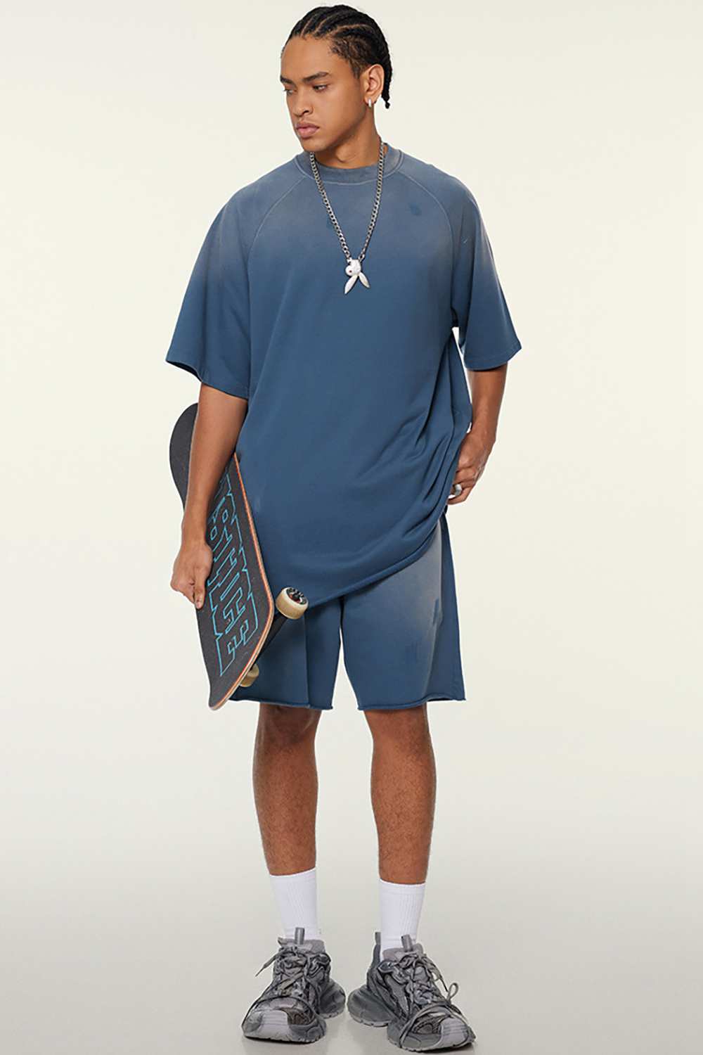 Heavyweight Distressed Washed Tee - Washed Blue