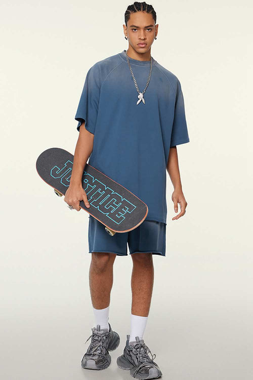 Heavyweight Distressed Washed Tee - Washed Blue
