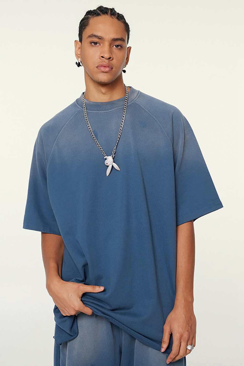 Heavyweight Distressed Washed Tee - Washed Blue