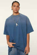 Heavyweight Distressed Washed Tee - Washed Blue