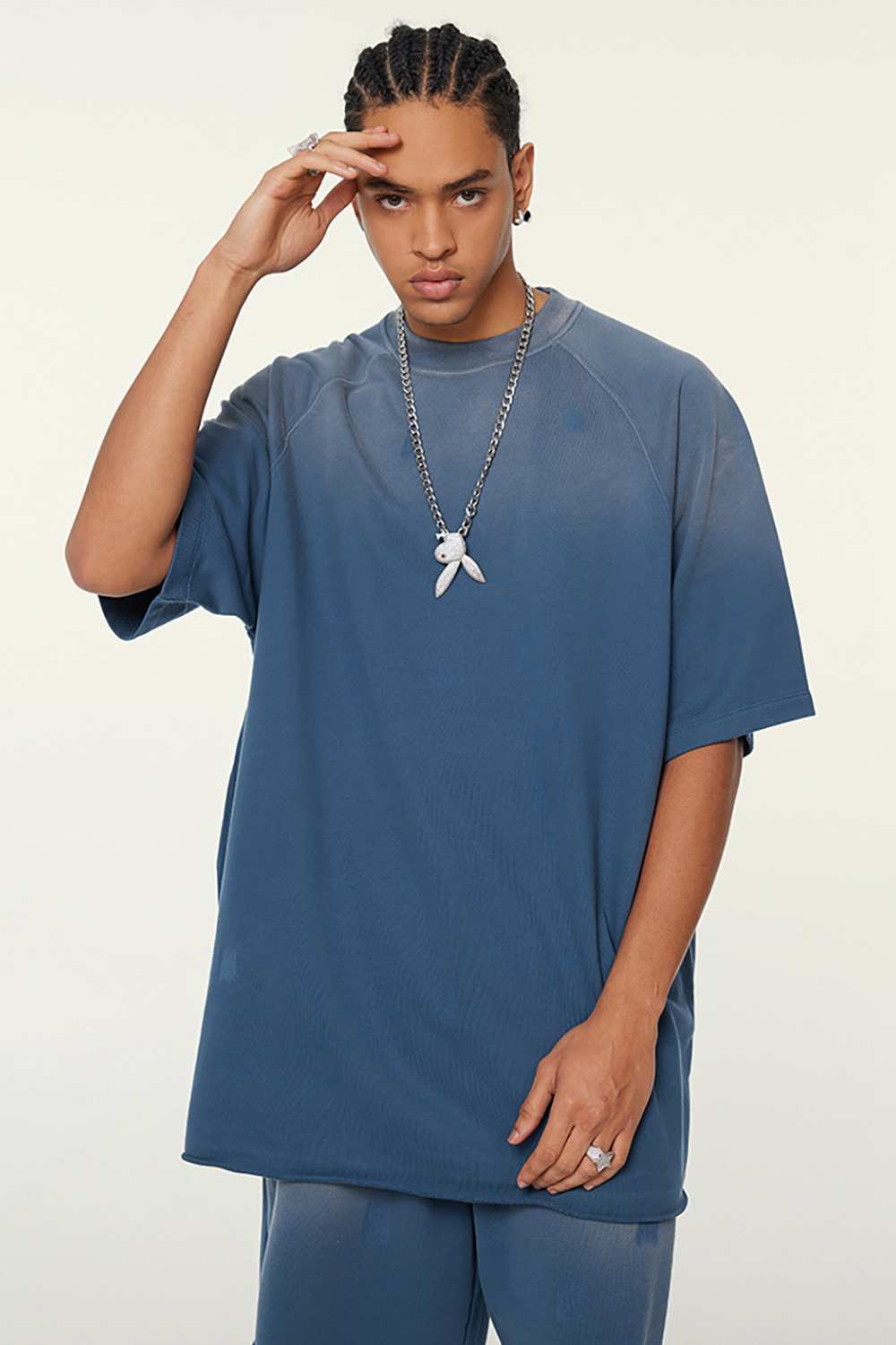 Heavyweight Distressed Washed Tee - Washed Blue