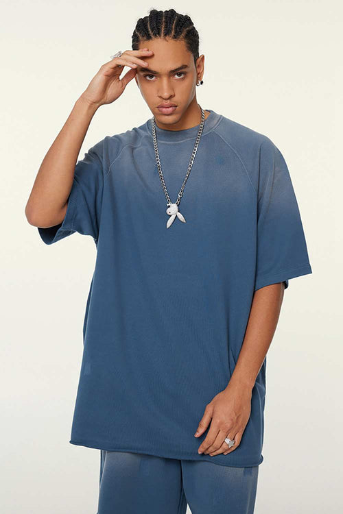 Heavyweight Distressed Washed Tee - Washed Blue