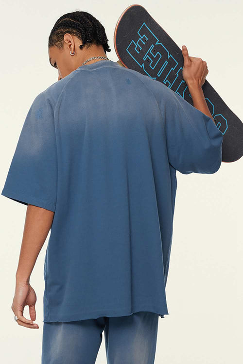 Heavyweight Distressed Washed Tee - Washed Blue