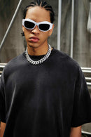 Breathable Gradient-Washed Relaxed Cotton T-Shirt in Black - collar detail