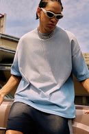 Breathable Gradient-Washed Relaxed Cotton T-Shirt in Blue - product detail close-up