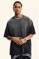 Breathable Gradient-Washed Relaxed Cotton T-Shirt in Dark Gray - product detail close-up