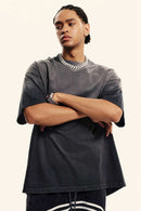 Breathable Gradient-Washed Relaxed Cotton T-Shirt in Dark Gray - three-quarter front modeled view