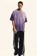 Breathable Gradient-Washed Relaxed Cotton T-Shirt in Grape Purple - full-length front modeled view