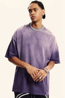 Breathable Gradient-Washed Relaxed Cotton T-Shirt in Grape Purple - product detail close-up