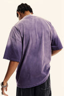 Breathable Gradient-Washed Relaxed Cotton T-Shirt in Grape Purple - rear three-quarter modeled view