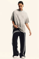 Breathable Gradient-Washed Relaxed Cotton T-Shirt in Light Gray - full-length front modeled view