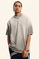 Breathable Gradient-Washed Relaxed Cotton T-Shirt in Light Gray - front modeled close-up
