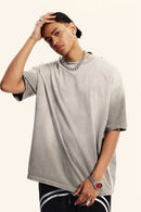 Breathable Gradient-Washed Relaxed Cotton T-Shirt in Light Gray - three-quarter front modeled view