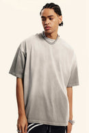 Breathable Gradient-Washed Relaxed Cotton T-Shirt in Light Gray - three-quarter front modeled view