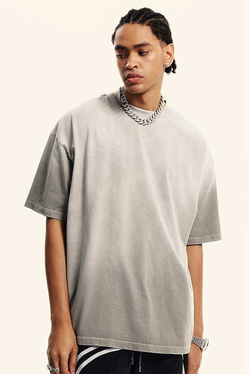 Breathable Gradient-Washed Relaxed Cotton T-Shirt in Light Gray - three-quarter front modeled view