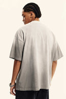 Breathable Gradient-Washed Relaxed Cotton T-Shirt in Light Gray - rear three-quarter modeled view