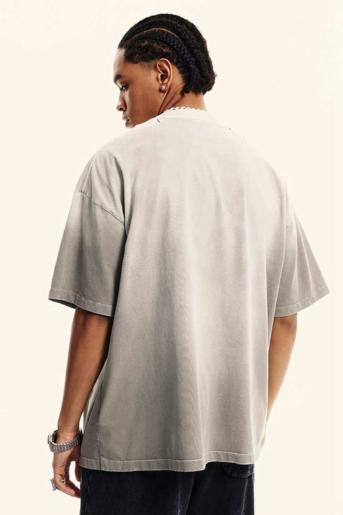 Breathable Gradient-Washed Relaxed Cotton T-Shirt in Light Gray - rear three-quarter modeled view