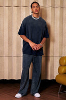Breathable Gradient-Washed Relaxed Cotton T-Shirt in Navy Blue - full-length front modeled view